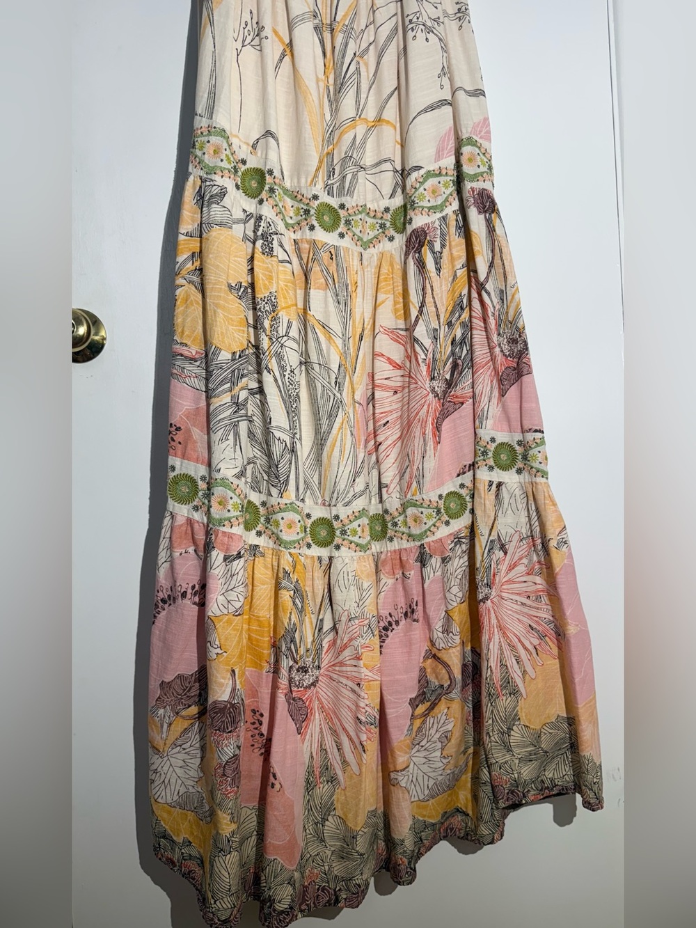 Anthropologie Floral Maxi Dress in Blush, Cream & Green Accents - Picture 6 of 12